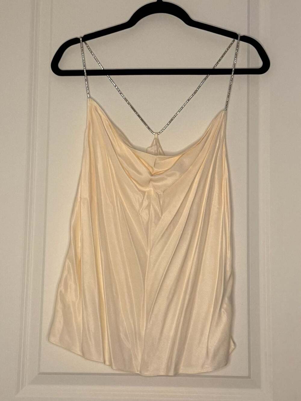 H&M Rhinestone Strap Satin Camisole Top Size M Cream